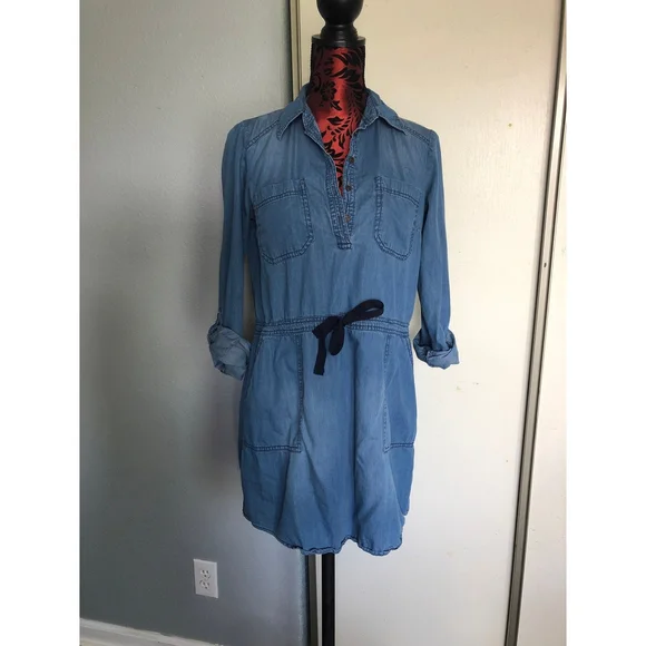 Tops Jean Pascale Blue Denim Long Sleeve Dress 10 Cotton Poshmark